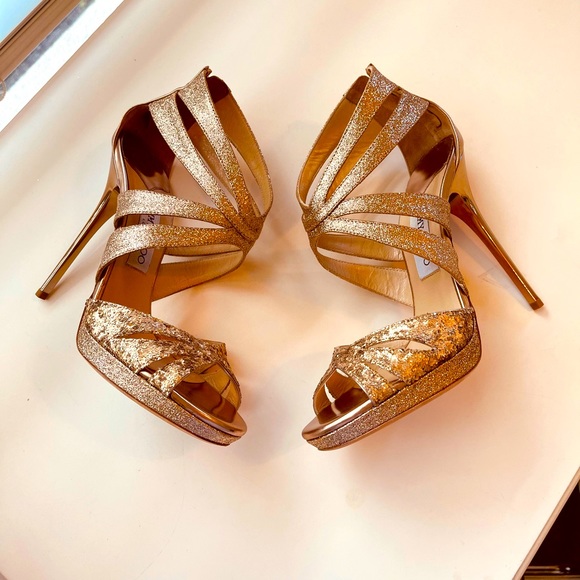 Jimmy Choo Shoes - Jimmy Choo Platform Gold Glitter Sandal NWB